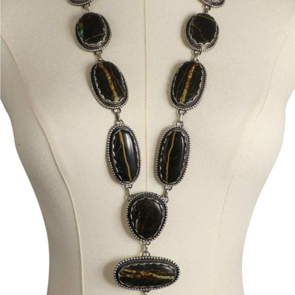 Bob Becenti Blackjack Turquoise Lariat Necklace